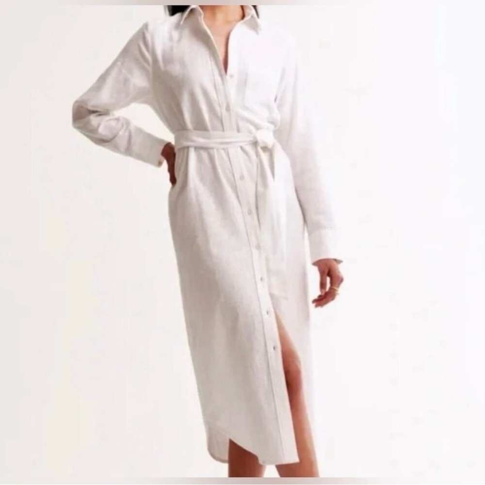 White Line Midi Shirt Dress